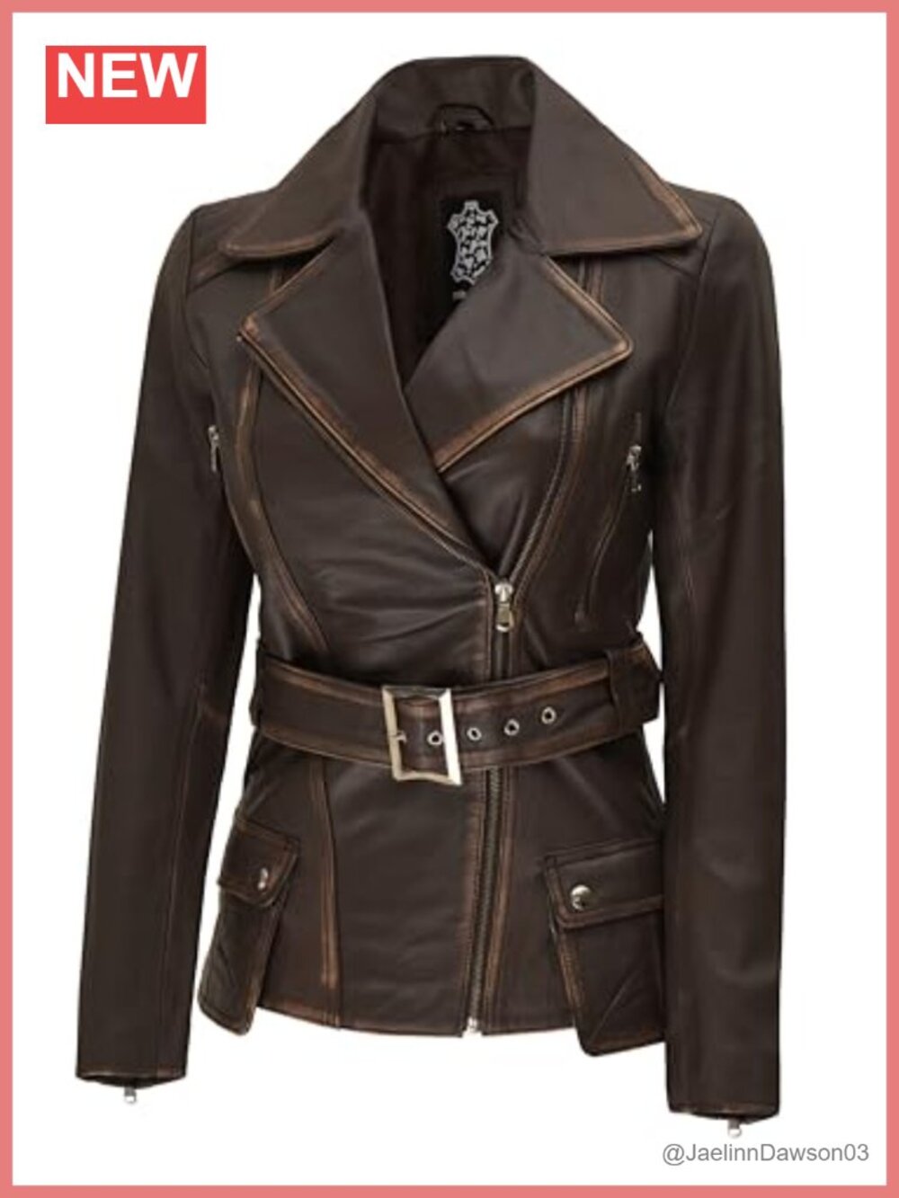 Genuine Lambskin Leather Jacket Asymmetrical Belted Womens Outerwear